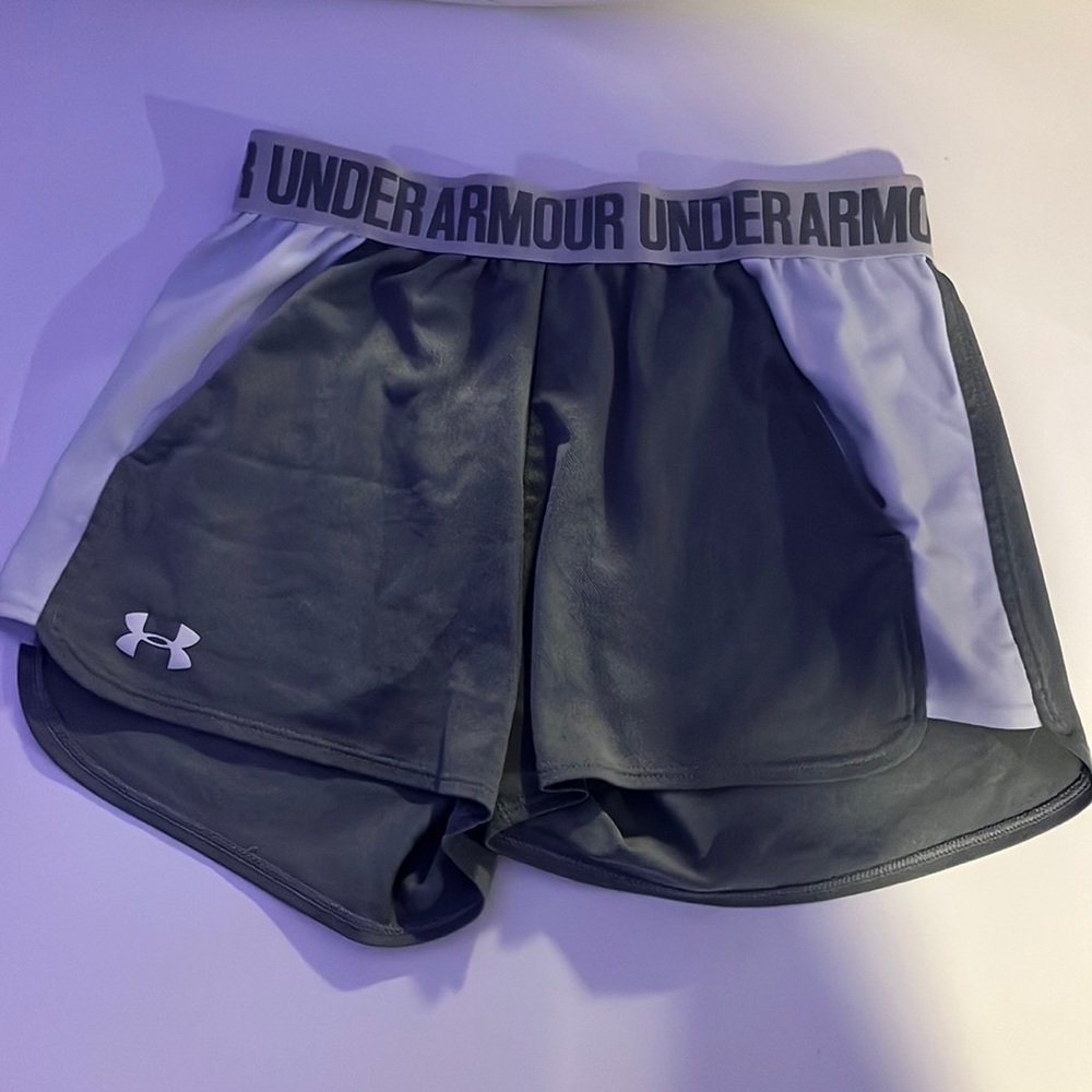 Grey and white under armor shorts